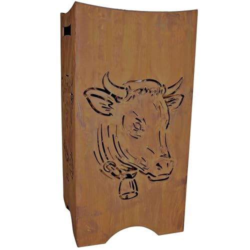 Rostikal Feuertonne mit Motiv Kuhkopf 57 cm Rost Deko Feuerkorb aus Metall für den Garten