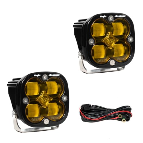 Baja Designs Squadron SAE LED Auxiliary Light Pod - Universal Fit with Wiring Harness, 2 LEDs (Amber)
