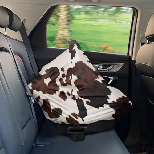 Image of Baby Girls Nursing Cover Breastfeeding Scarf Soft Brown Cow Print Car Seat Canopy Easy to Install Modern Home Decor