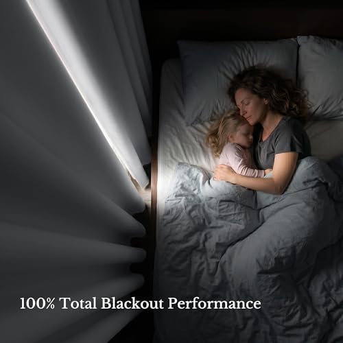 NICETOWN 100% Blackout Window Curtain Panels, Cold and Full Light Blocking Drapes with Black Liner for Nursery, 84 inches Drop Thermal Insulated Draperies (White, 2 Pieces, 52 Wide Each Panel) - 1