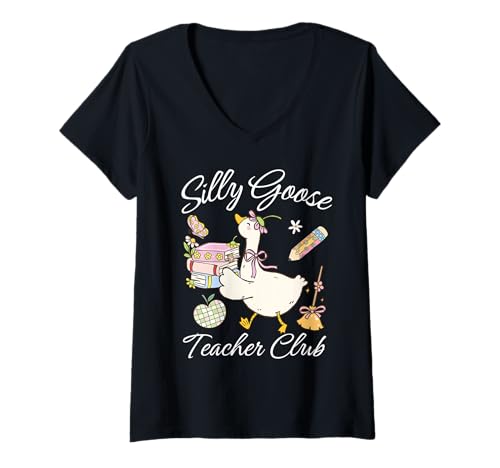 Donna Silly Goose Teacher Club | Funny Back to School teacher tee Maglietta con Collo a V