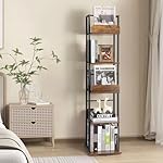 Bikoney Bookshelves 5-Tier, Rotating Bookshelf Tower for Corner, Small Bookcase, Tall Industrial Bookshelf, Narrow Bookshelf, Wood and Metal Black - Image 2