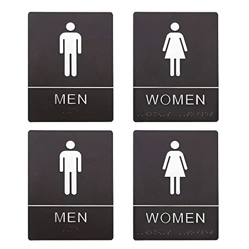 SG Store 4PCS Men's and Women's Braille Restroom Sign Toilet Sign Washroom Door Placard Self Adhesive Acrylic for Hotel Restaurant 200x150mm 2 Men's & 2 Women's