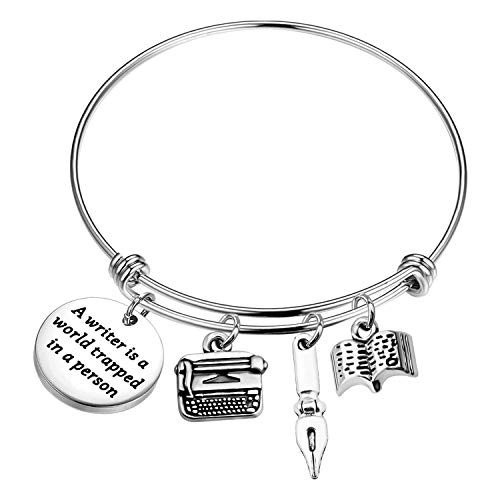 Ujims Writer Gift Writer Charm Bracelet A Writer Is A World Trapped In A Person Literary Gift For Author Novelist Writing Jewelry For Her (Writer Bracelet) #TOP10