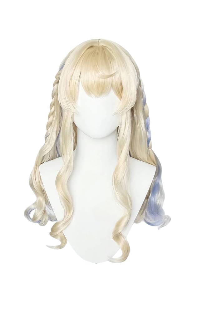 Light Golden Mix Blue Hair Long Curly Wig Women Cosplay Fiber Hair Halloween Costume Wigs (Light Golden Mix Blue)