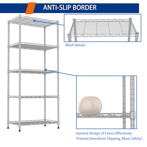 Image of REGILLER 5-Wire Shelving Metal Storage Rack Adjustable Shelves,Standing Storage Shelf Units for Laundry Bathroom Kitchen Pantry Closet(Silver,11.8 inch D x 21.2 inch W x 53.5 inch H)