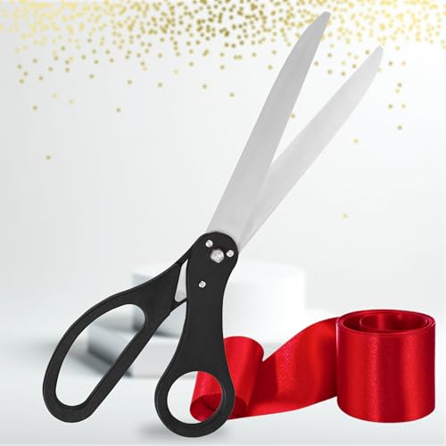 Giant Ribbon Cutting Ceremony Kit - Large 25 Inch Black Grand Opening Scissors and Red Satin Ribbon for Business Openings Special Events and Inaugurations
