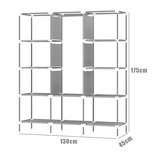 Armario de tela gris de 130x45x170cm con estructura de pie para ropa 3