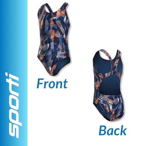 Image of Sporti Wide Strap Girls' Athletic One-Piece Swimsuit - Printed Pattern Competitive Bathing Suit, Racerback Style for Girls