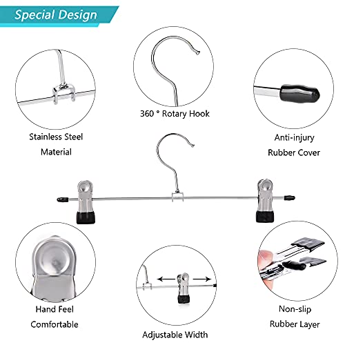 Cimlord 50 Pack Black Wire Pants Hanger With Clips, Heavy Duty Wire Metal Skirt Hangers, Space Saving Pants Hangers For Clothes Organizer, Chrome Hook Adjustable Clothing Hanger #TOP2