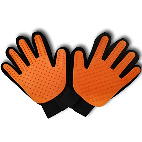 WEPO Haustier Fellpflegehandschuh/Bürsten Handschuh - Enthaarungshandschuhe/Massagebürste für Hunde Katzen - Fellpflege - Orange