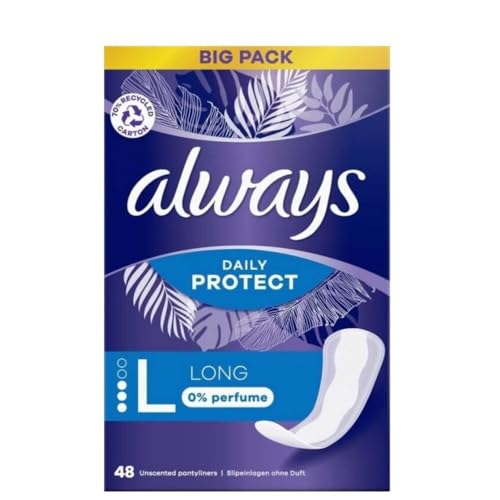 Always Daily Protect - Salvaslips para mujer, largo (48 compresas), paquete grande, sin fragancia, transpirable, flexible