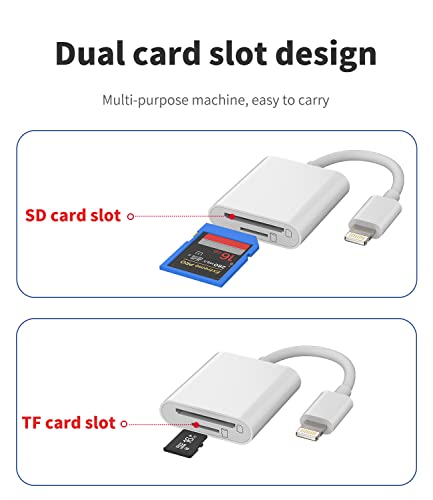Micro SD Card Reader Adapter Accessories Iphone Camera Memory TF Lightning Compact Flash Photo Viewer Compatible for 13 12 11 Pro Max X XS XR 8 7 6plus Ipad Air Mini 2021 2020 2019 Apple MFI Certified
