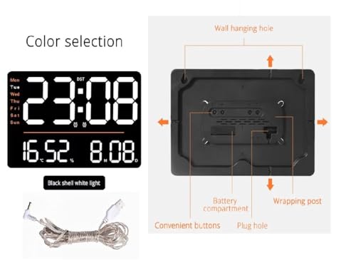 Image of Digital Wall Clock, Large Display, Dual Alarms, Automatic Brightness Dimmer- Track Time, Date, Day of Week and Temperature, with Remote Control (Square Orange)