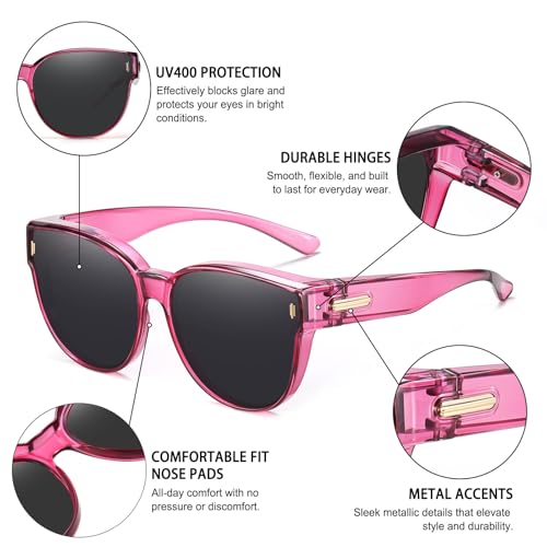 Image of HAOLOTA Fit Over Glasses Sunglasses for Women Polarized | Over Glasses Sun Glasses, UV400 Polarized Lens, Trendy Cat Eye Sunglasses, Lightweight and Flexible, Driving, Daily Use