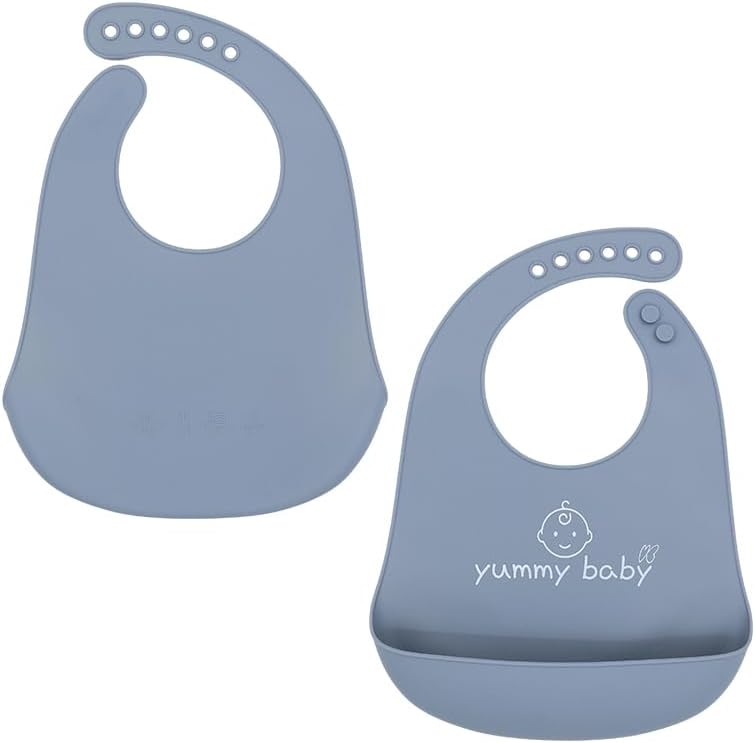 Yummy Baby Improved Silicone Baby Bib, Ultra Soft Adjustable Waterproof with Spill Pocket, BPA Free, CPC Certified