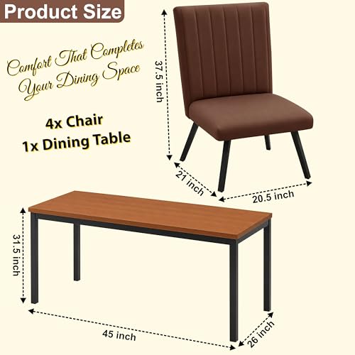 Image of Rosebell Set of 4 Dining Table Chairs with Wooden Top Table, Upholstered Cushioned Chairs, Modern Compact Dining Set for Home, Kitchen & Dining Room (Brown)