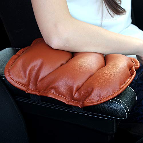 GAMPRO Luxury PU Soft Leather Car Center Console Cushion(11x 8.6 inches) Vehicle Seat Cushions Armrest Pillow Pad for Car Motor Auto Vehicle, Raises Your Center Console.(Brown)