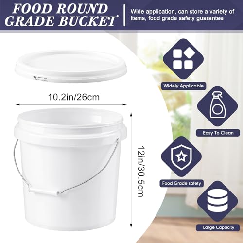 Image of Mumufy 10 Pcs 3.5 Gallon Round Food Grade Bucket with Lid Plastic Buckets Pail with Handle Lid Heavy Duty Buckets for Storing Dry Food Charcoal Camping Fishing(White)
