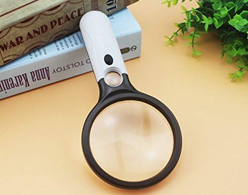 Magnifying Glass with Bright Led Lights, Visual Enhancing Magnifier Glass Double Optical Lens Auxiliary Included 45X Magnification for Reading, Coins, Seniors, Geology by SINOCCL (Small Black)