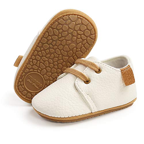 Image of SOFMUO Baby Boys Girls Lace Up Leather Sneakers Soft Rubber Sole Infant Moccasins Newborn Oxford Loafers Anti-Slip Toddler Wedding Uniform Dress Shoes