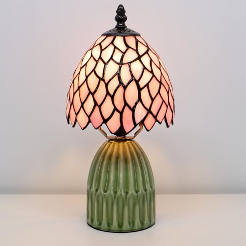 Tiffany-Style Stained-Glass Mushroom Table Lamp 12.5in (Pink Leaf) — view 3