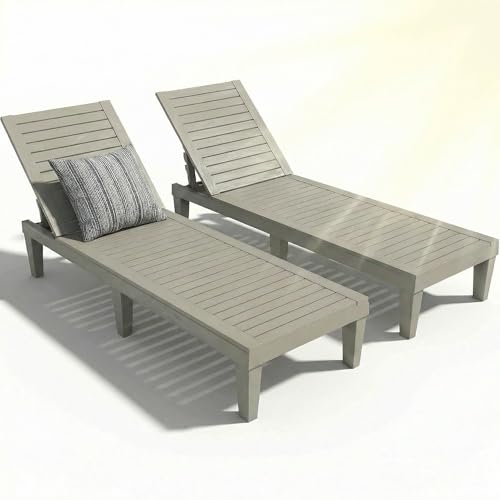 EFU Lounge Chair Outdoor, Set of 2 High-Impact PP Tanning Chairs,Grey