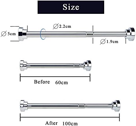 FXCIST Extendable Shower Curtain Tension Rod Telescopic Rail Stainless Steel Bath Closet Hanging Pole (65-100cm)