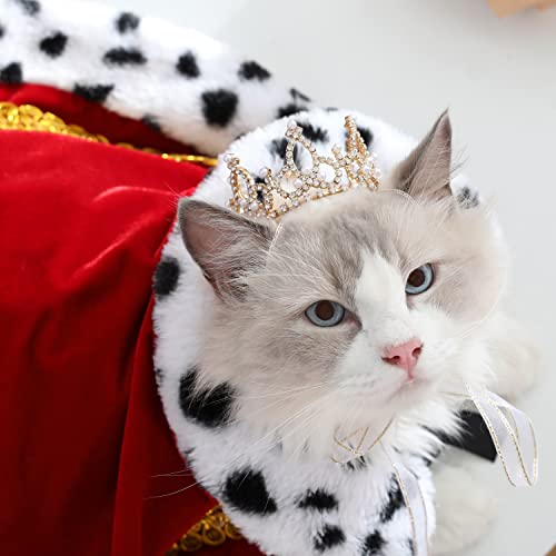 Lovelyshop Pet series Gold Plated Royal Rhinestone Pearl Full Round Dog/Cat Crown for Costume Hair Accessories-Small Size