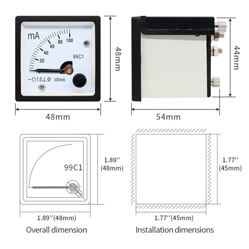 Voltmètre analogique CC 99C1 200mA de 48x48mm pour tableau électrique - 5