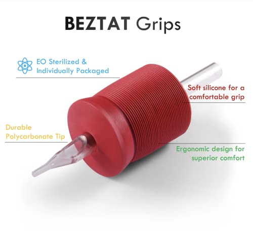 BEZTAT 1.25 Inch Ultra Premium Red Soft Silicone Grip w/Long Clear Disposable Tubes & Tips- 15 Pack, Closed Flat Tip (5FT)