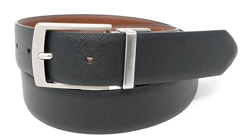 Stacy Adams Men's Enzo 34mm Textured Reversible Belt, Black to Cognac, 40
