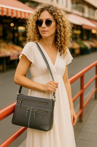 Image of Goatter Genuine Soft Leather Multi Pocket Sling Cross-BodyBag for Girls And Women,Medium
