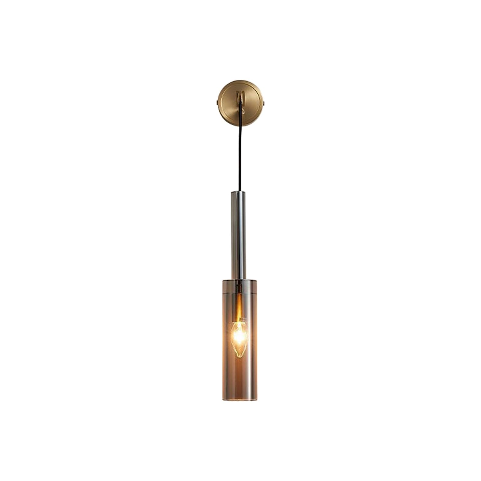HUAYUSEDF Modern Luxury Brass Wall Sconce, Elegant Smoked Grey Glass Cylindrical Shade. Contemporary Lamp Fixture for Living Room, Dining, Bedroom, Bedside, Hallway