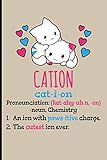 Cation Cat-I-Ion Pronunciation [kat-ahy-uhn,-on] -noun, Chemistry: 1. An Ion With Paws-itive Charge 2. The Cutest Ion Ever - Blank Lined Journal ... - Chemistry Gifts For Women Chemistry Journal