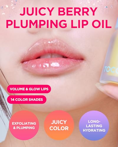 Image of TOCOBO Glam Max Lip Oil 00 Frozen Berry (Clear + Icy Shimmer) - Volufiline Extreme Plumping Vegan Gloss - Non Sticky Formula for All Skin Tones, Glass Lips Topper, Silicone Tip, 0.12 fl.oz.