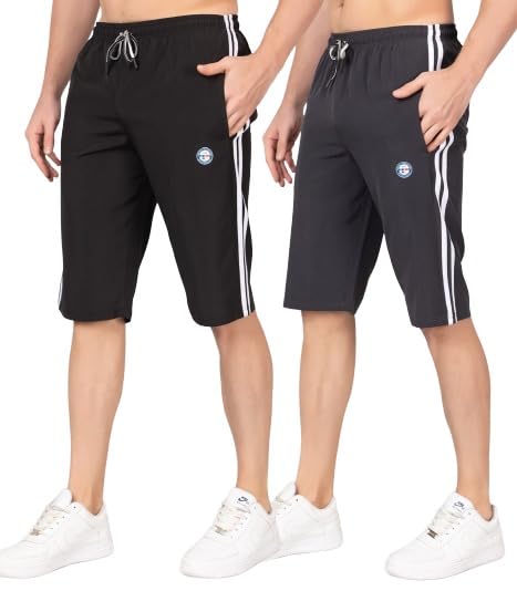 Men's Regular Fit Three by Fourth | Side Stripes Capri | 3/4, Man Capri | Three Quarter Capri for Men | Dubble Stripes Three Fourths Pack 2-image-13