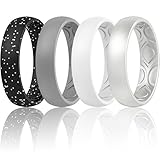 ThunderFit - Alianzas de boda de silicona transpirable para mujer, 5,5 mm, 12 anillos, 8 anillos, 4 anillos, 1 anillo, 10.5 - 11 (20.6mm), Negro con purpurina plateada, plata, gris, blanco.