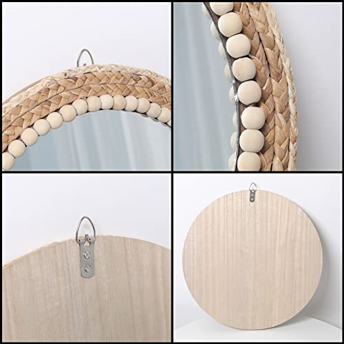 SWTHONY 15 Inch Boho Round Hanging Wall Mirror Decorative Rattan Circle Mirrors for Farmhouse, Living Room, Bedroom - Image 6