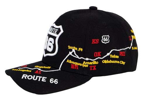 Image of TOP HEADWEAR Route 66 Embroidered Baseball Cap Americana Travel Hat | Mens Womens Historic Highway Inspired Style & Detailed Road Map Embroidery