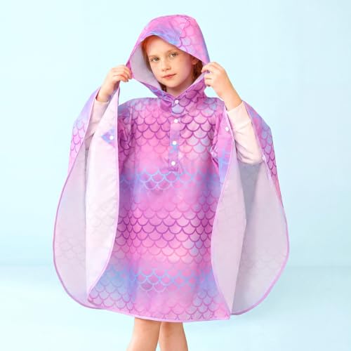 Image of WAWSAM Lightweight Rain Poncho Kids, Ponchos for Kids Waterproof Reusable Hooded, Kids Poncho Rain Jacket