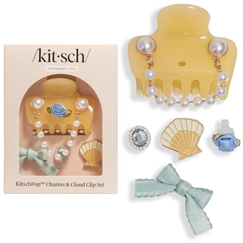 KitschPop ™ Hair Clips For Women with Charm Sets - Butter Yellow, 7pcs Set