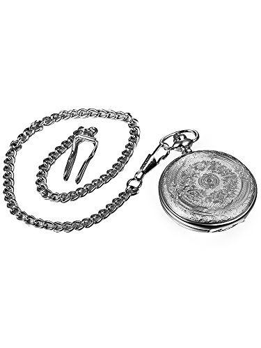 Mudder Vintage Stainless Steel Quartz Pocket Watch Chain (Silver)