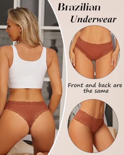 Image of Sth Big Womens Cotton Underwear Sexy Lace Brazilian Panties Soft Breathable Cotton Bikini for Ladies 6 Pack