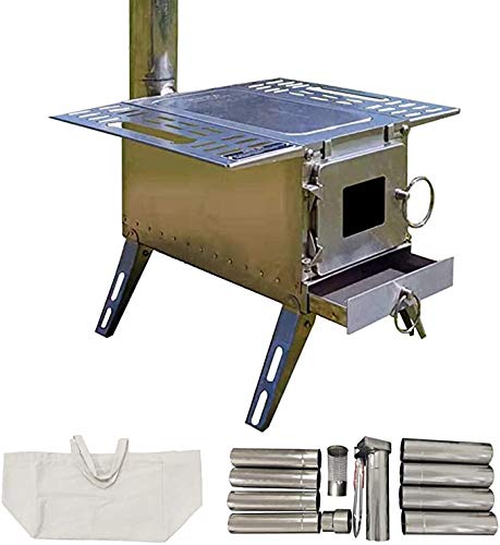 DANCHEL OUTDOOR 304 Stainless Steel Tent Wood Stove with 90'' Pipes, Portable Camping Wood Stove for Cooking
