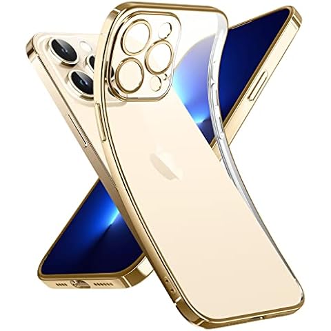 Supdeal Crystal Clear Case for iPhone 14 Pro, [Not Yellowing] [Camera Protection] [Military Grade Drop Tested] Transparent Shockproof Protective Phone Case Soft Silicone Slim Cover, 6.1 inch, Gold Cover
