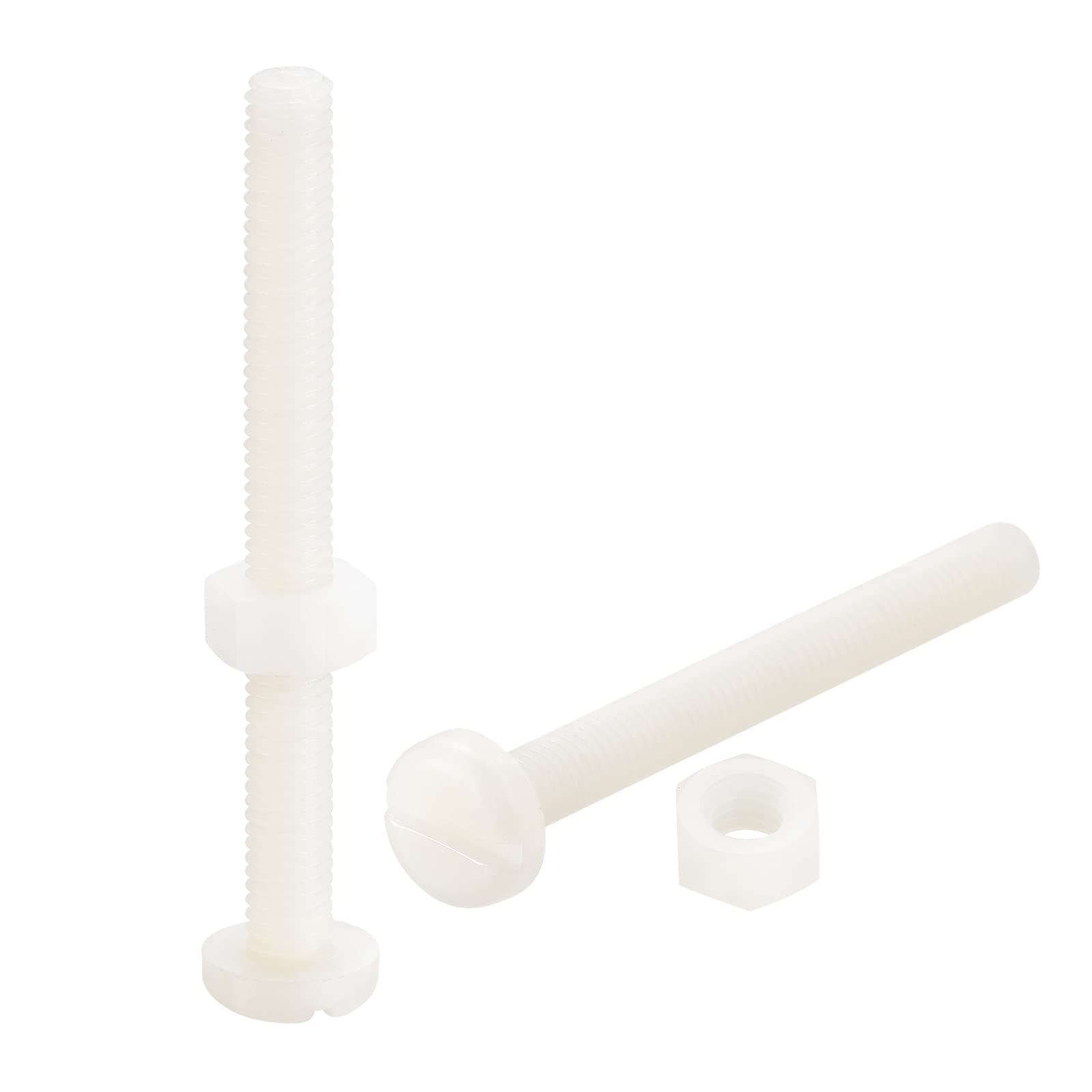 sourcing map 20 Pairs Nylon Screw Nut Assortment, M6x60mm Slotted Pan Head Screws & M6 Hex Nuts for Machinery, Electronics, White