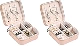 AiQInu Estuche Joyero Pequeño, Doble Capa Joyero de Viaje para Mujeres, Portátil Jewelry Organizer, Joyero Organizador de Viaje de Cuero PU para Anillos, Pendientes, Collar (Paquete de 2)