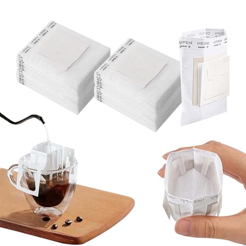 50 Pcs Coffee Filter Bags, Drip Coffee Bag with Hanging Ear, Single Serve Disposable Drip Coffee Filter Paper Bags, for Cups Utensils Travel Camping Home Office