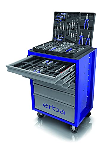 Preisvergleich Produktbild Erba, 14233, Werkzeugwagen mit 7 Laden inklusive 100 teiligem Werkzeugset, Werkstattwagen bestückt Werkzeugkasten fahrbar Mobile Werkzeugkiste befüllt